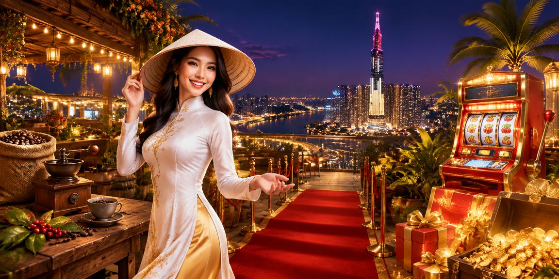 Màn hình slot game với biểu tượng nón lá Việt Nam tại TP. Hồ Chí Minh
