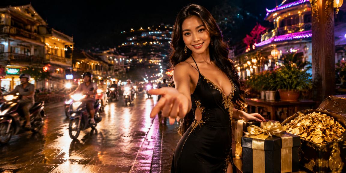 Ánh đèn neon rực rỡ tại khu giải trí Sapa về đêm gợi lên không khí casino sôi động
